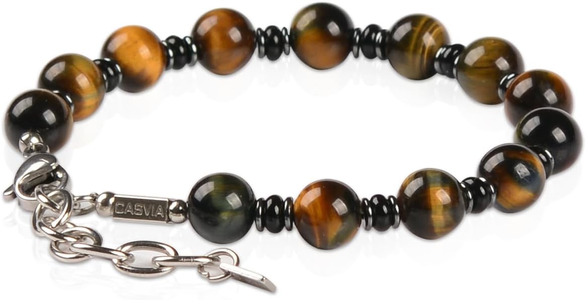 Tigers Eye Hematite and Black Agate Mens Bracelet with Thickened Stainless Steel Adjustable Chain Chakra Protection mens Jewelry Ideal for Yourself Father and Friends