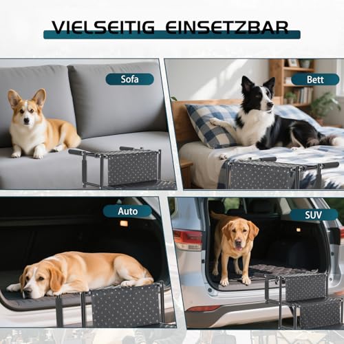OUUTMEE 4-stufige Hunde-Autotreppe, Klappbar Hunderampe mit Rutschfester Oberfläche, Hundetreppe für Kleine und Große Hunde bis 80 kg, für Autos und SUVs