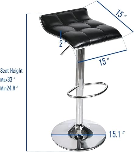 Miniatura 3 de Juego de 2 taburetes de bar, taburetes de bar giratorios ajustables de gas, piel sintética con base cromada, color negro