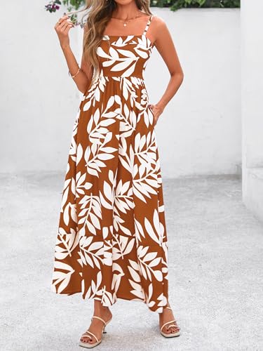 Image of PRETTYGARDEN Women Summer Maxi Dresses 2026 Spaghetti Strap Boho Floral Striped Wedding Guest Beach Vacation Flowy Long Dress