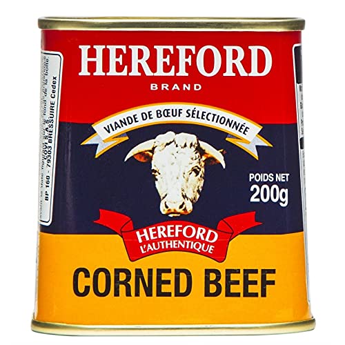 HEREFORD Corned Beef 200G - Viande de boeuf salée en conserve pour vos sandwichs et recettes de cuisine - Préparation artisanale traditionnelle - Lot De 4 - Vendu Par Lot