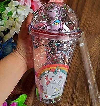 YBN Unicorn Sipper Water Bottler Sipper Glass with Straw for Girls, Kids 500 ml Sipper (Pack of 1, Multicolor)