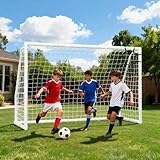 MOPHOTO 10x6.5 FT Soccer Goal for Backyard, Foldable PVC Soccer Goal with 6 Training Cones & Target Net, Lightweight Soccer Net for Teens Practice