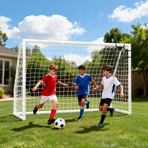 MOPHOTO 10X6.5 FT Soccer Goal for Backyard, Foldable PVC Soccer Goal with 6 Training Cones & Target Net, Lightweight Soccer Net for Teens Practice