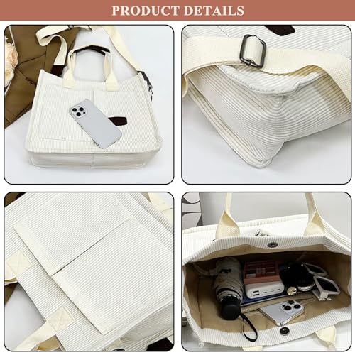 Women's Corduroy Tote Bag Large Crossbody Shoulder Bag Durable Top Handle Satchel Bag Outdoor Travel Handbag and Purse3