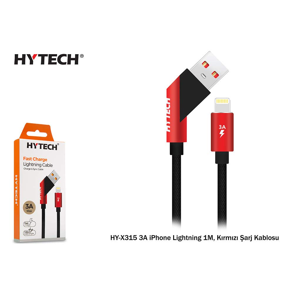 Hytech HY-X315 3A iPhone Lightning 1M, Kırmızı Şarj Kablosu