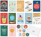 12 Pack Teacher Appreciation Cards with Envelopes & Stickers - Unique Assorted Thank You Cards with Message Inside, 4x6 Bulk Set for End of Year, Graduation & Teacher Gifts from Students