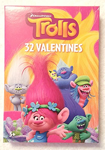 DreamWorks Trolls 32 Valentines Cards - from the Animated Movie Ages 3 and Up