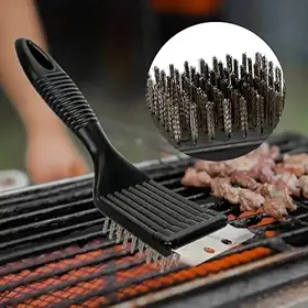 Escova De Aço Para Limpar Grelha Churrasqueira Com Raspador