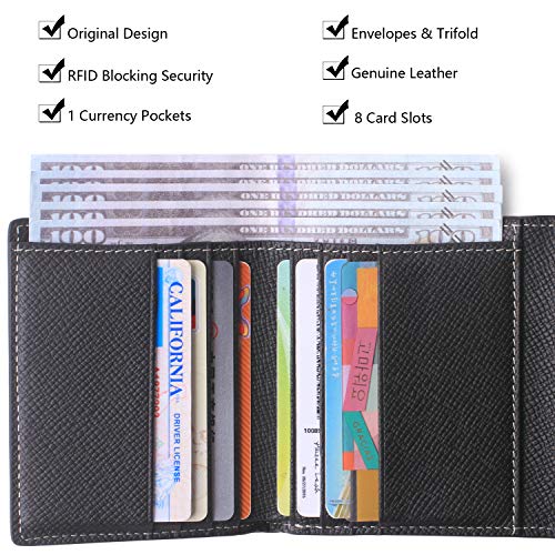 Borgasets Women's RFID Blocking Small Compact Bifold Leather Pocket Wallet Ladies Mini Purse (Crosshatch Black) - Thumbnail 2
