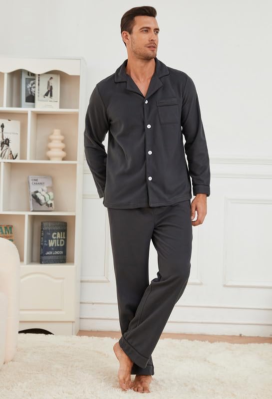 U2SKIIN Mens Button Down Pajamas Set Soft Classic Lapel Sleepwear Long Sleeve Flannel Top & Pants Set - Image 5