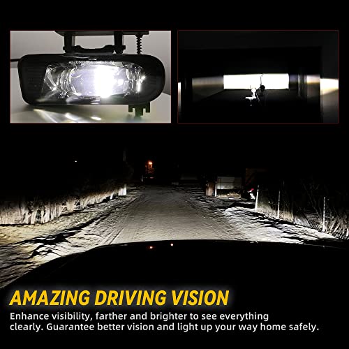 Ramjet4X4 Upgraded Led Fog Lights Fog Lamps Replacement Clear Lens With Bulbs Compatible With 1999-2002 Chevy Silverado 1500 2500, 2000-2001 Silverado 3500, 2000-2006 Chevrolet Suburban Tahoe #TOP6