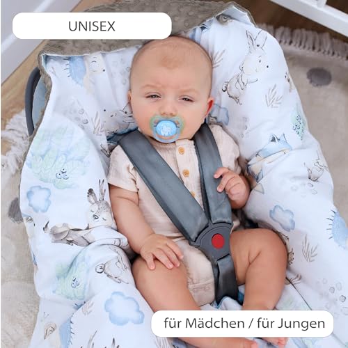 Einschlagdecke Babyschale Baby Decke 90x90 cm - Fußsack Blanket für Kinderwagen und Autositz Ganzjahres für Neugeborenen und Kleinkinder Einschlagsdecken für 3 und 5 Punkt Gurt Minky Oeko-Tex