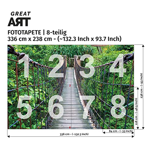 Great Art Photo Wallpaper Jungle Rope Bridge Decoration 132.3X93.7In / 336X238Cm – Rainforest Walkway Inka Suspension Maya Built Way Peruvian Forest Mural – 8 Pieces Includes Paste #TOP3