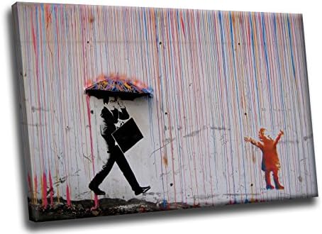 Banksy Street Graffiti Norway Raining Paint Umbrella Gallery Stretched HD Canvas Wall Art