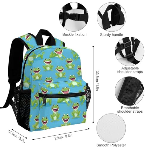 Kid's Mini Backpack 12 Inch Cute Cartoon Frogs Blue Background Backpack Schoolbag Preschool Kindergarten Children Bag Nursery Travel Bag for Toddler Boys Girls Age 3-73