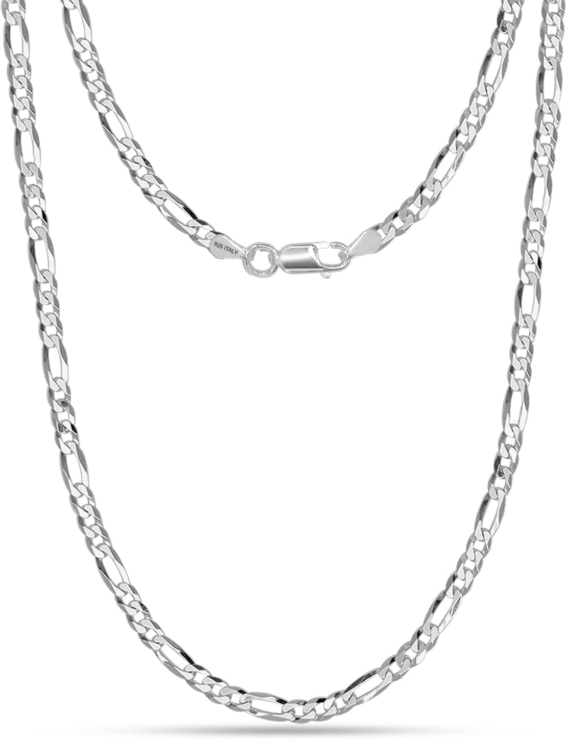 Charmsy 925 Sterling Silver Figaro Chain Necklace | 4mm Italian Diamond-Cut Solid 925 Sterling Figaro Link 16/18/20/22/24 Inch Chain Necklace Men Women | Made in Italy