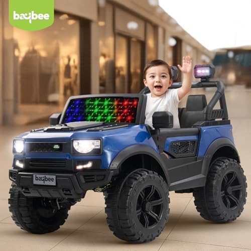 Image of Baybee Rover 4x4 Battery Operated Jeep for Kids, Ride on Toy Kid Car with RGB Windshield Light & Music | Baby Big Battery Cars | Electric Jeep Car for Kids to Drive 2 to 6 Years (Blue)