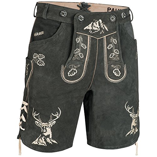 PAULGOS Herren Trachten Lederhose HK4 + Träger, Echtes Leder, Größe 52,...