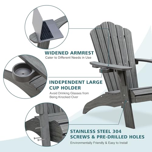 Image of Psilvam Oversized Adirondack Chair with Cup Holder (1pc, Gray)