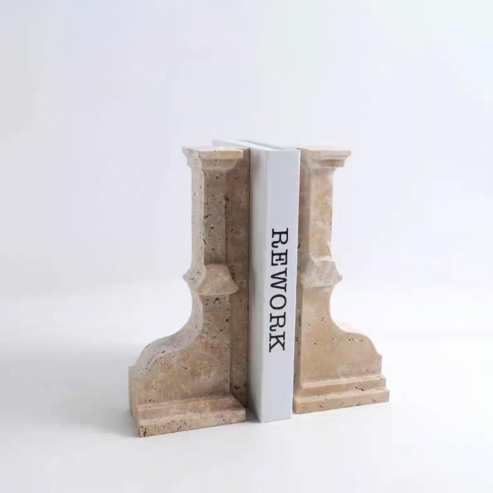 Set di 2 fermalibri in travertino moderno, design Arco di Trionfo, porta libri in pietra naturale per scrivania e mensola (2 pezzi, 1 set, Arco di Trionfo)