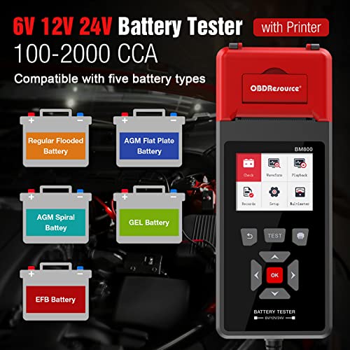 Car Battery Tester With Printer 100-2000 Cca 6V 12V 24V Elmconfig Bm800 Battery Load Tester With Car Cranking And Charging System Analyzer Scan Tool For Cars, Trucks & Motorcycles (3Pcs Thermal Paper) #TOP1