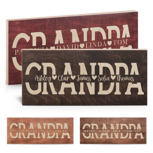 Gifts for Grandpa, Personalized Grandpa Wooden Sign with Names, 4 Woody Colors, 5 Icons, 3 Fonts & 2...