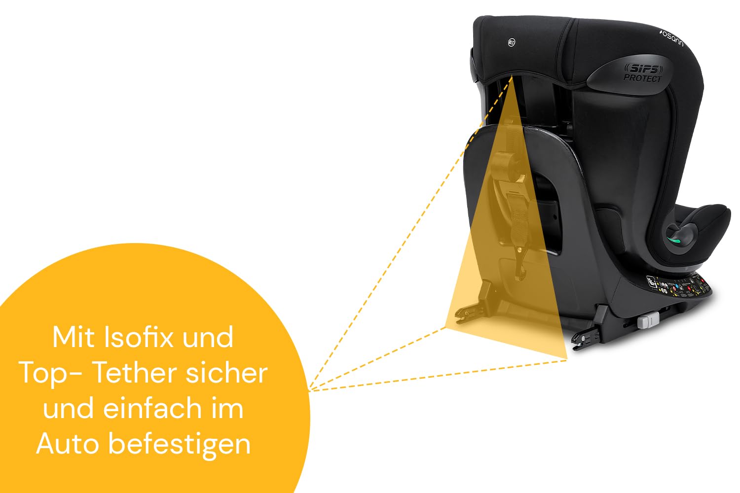 Osann Taos360 midi Kindersitz ab 1 Jahr, Reboarder 360 drehbar - black | 360 Grad drehbarer Kindersitz von 76-150 cm, Reboarder mit Isofix und Top-Tether an der Basis, Kinderautositz. 9-36 kg