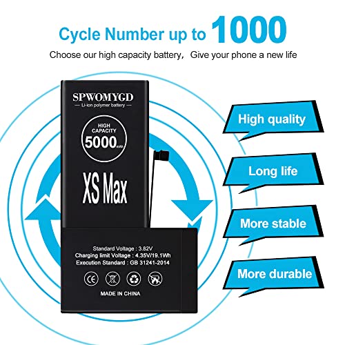 5000Mah Spwomygd Upgraded High Capacity Battery For Iphone Model Xs Max, 0 Cycle Replacement Battery Compatible With Iphone Xs Max, With Professional Easy Repair Tool Kit And Instruction #TOP2