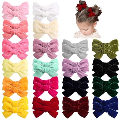 Oaoleer 40Pcs 3.5Inch Hair Bows for Toddler Girls Velvet Neutral Pigtail Bows Alligator Clips Hair Barrettes Accessories for Baby Little Girls Kids in Pairs