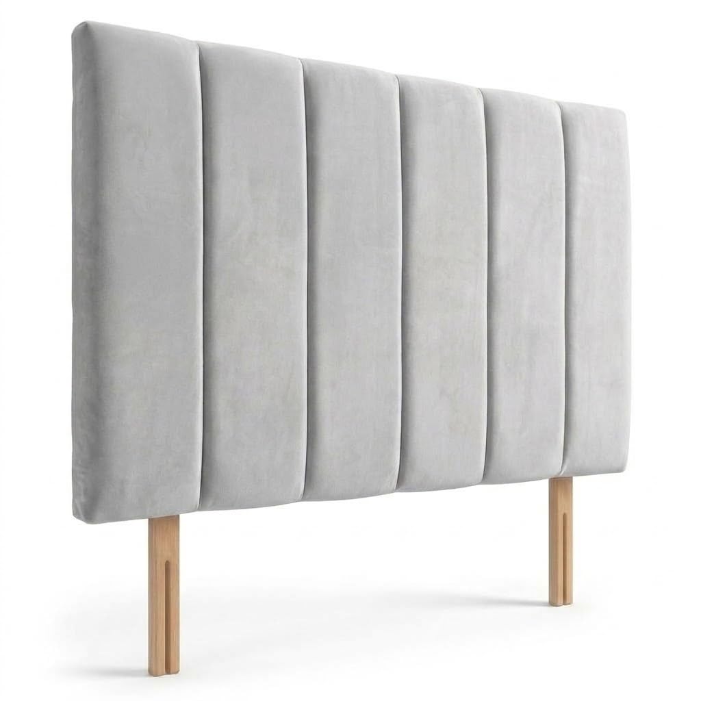 Luxury Velvet Upholstered Headboard for Divan Beds – 20-Inch Lined, Extra Padded Plush Headboard with Struts – Luxury Bedroom Furniture (silver, 5ft King) — image 1