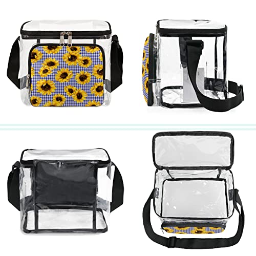 Bisibuy Sunflower Blue Grid Clear Lunch Bag Stadium Approved Pvc Plastic See Through Lunch Box With Adjustable Strap For Sports Events Concerts Office #TOP4