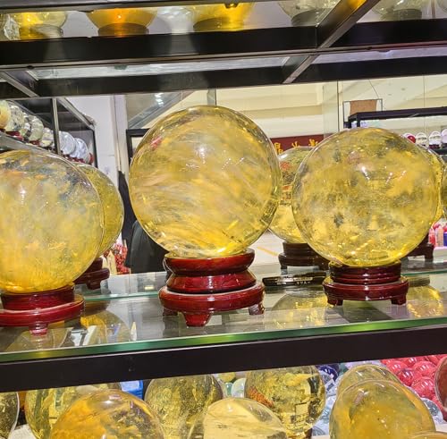 Sphère en quartz jaune de 6cm avec support pour la décoration