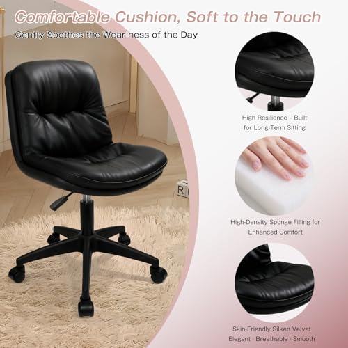 Image of Office Chair, Ergonomic Desk Chair with Padded Cushion & Backrest, Adjustable Height & 360 Swivel, Armless Task Chair for Home Office, Computer Desk & Vanity Black