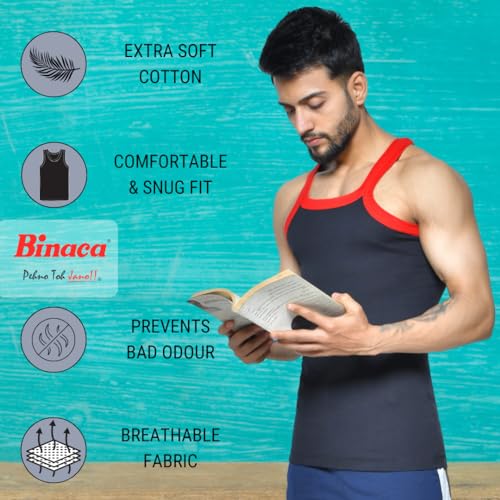 Image of Binaca Premium Men's Ribbed Vest, Pack of 3 & 5 Sleeveless Cotton Gym and Sports Vests for Men - Versatile Inner Vest and Sando Baniyan