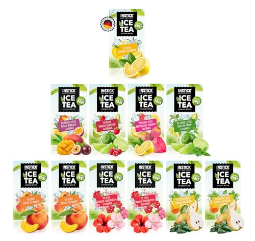 INSTICK Zuckerfreies Instant-Getränk (Bundle S Eistee) 11x12 Sticks - 1 Stick für 0,5-1 L - Veganes Getränkepulver Kalorienarm & Vitamin C - Instant-Pulver