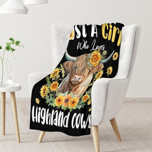 Highland Cow Blanket Gifts - 60x80 Inches Cute Throw Blanket for Girls - Black Soft Fuzzy Blankets for Bed, Couch & Living Room