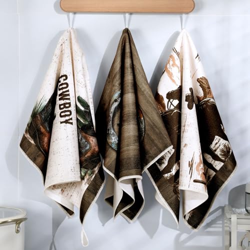Image of Bencailor 6 Pcs Western Cow Kitchen Towels Decorative Sets Dish Towels Absorbent Fast Drying Hand Tea Vintage Hanging Reusable Cleaning Dishcloths for Cooking Farmhouse Bathroom Accessory