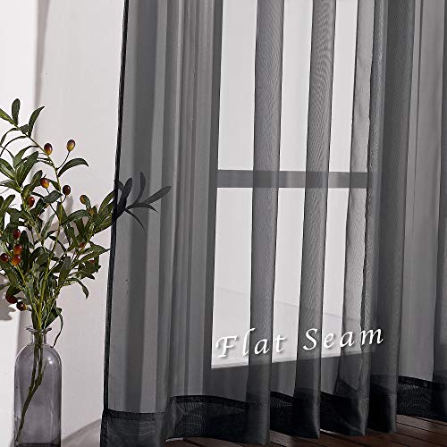 Image of NICETOWN Black Sheer Curtains 90 inches Long, Grommet Voile Textured Hazy Sheer Window Treatments Privacy with Light Filtering for Halloween, W54 x L90, 2 Panels