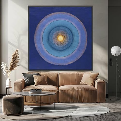 Toile abstraite cercles bleus éclatants pour illuminer un intérieur sombre et épuré