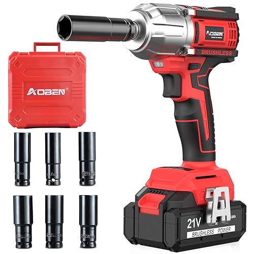 AOBEN 21V Cordless Impact Wrench 1/2 inch, Powerful Brushless Motor with Max Torque 450 ft-lb (600N.m), 4.0Ah Battery, 6 PCS Sockets (17-22mm), Fast Charger and Tool Case by AOBEN - Used condition - US$62.40