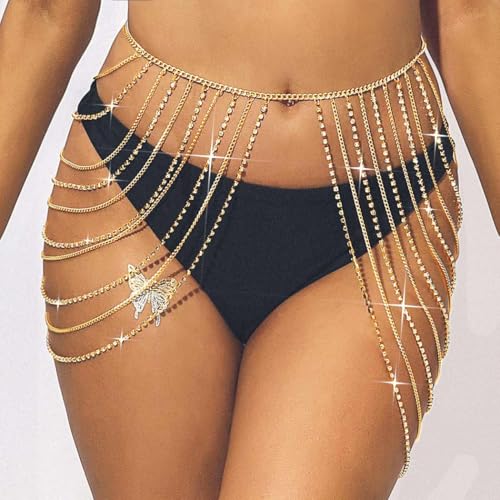 JEWEKY Gold Waist Chain Rhinestone Body Chains Accessories for Women