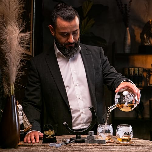 WHISISKEY - Whiskey Decanter Set - 900ML Globe Carafe - Gift Sets for Men - Whisky Set - Glass Gifts for Men - Inc. 2 Whiskey Glasses, 8 Whiskey Stones, Accessories - Image 6
