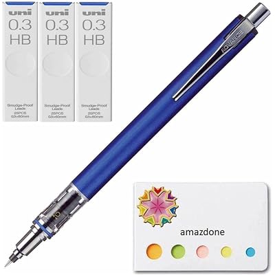 amazdone Kuru Toga Advance - Auto Lead Rotating Mechanical Pencil 0.3mm Navy (M3-5591P.9) +Uni Pencil Lead,The Uni Smudge-Proof Leads, 0.3mm HB 3Set Sticky Notes