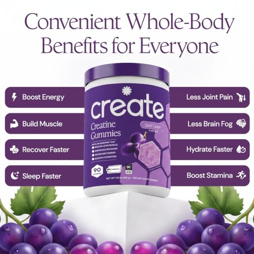 Image of Create Creatine Gummies - Energy & Strength - 90ct - Sour Grape | NSF Certified for Sport - Made with Creatine Monohydrate, Vegan & Gluten-Free, Anti-Melting Formula, 1.5g per Gummy