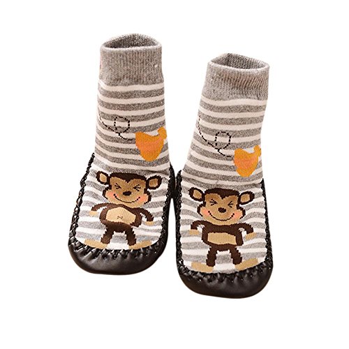 K-youth® 1 Pares Invierno Bebé Calcetines Algodón Calcetines de piso Antideslizante Para Bebé Niños Niñas 0-2 Años (Gris, 6-18 meses)