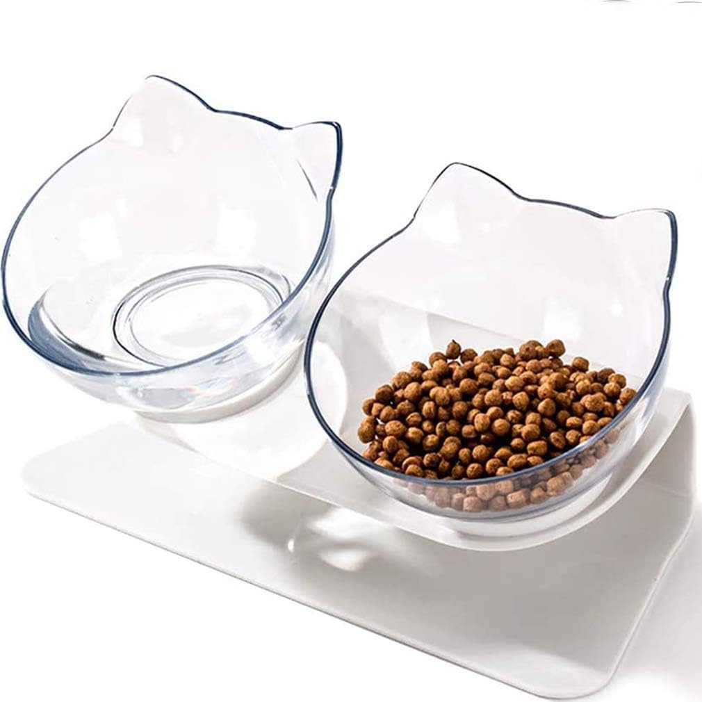 CORATED Double Cat Dog Bowls Elevated Cat Food Water Bowls with Raised Stand 15° Tilted Raised Pet Feeder Bowl Suit for Cats and Small Dogs