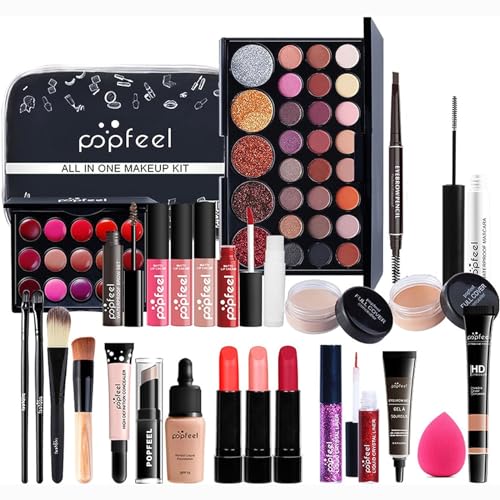 Kit de Maquillaje, Set Maquillaje Mujer, Estuche Maquillaje Mujer, Set de Regalo de Maquillaje Kit de Inicio Completo con Sombras de Ojos, Fundación, Maletín Maquillaje para Niñas Mujeres