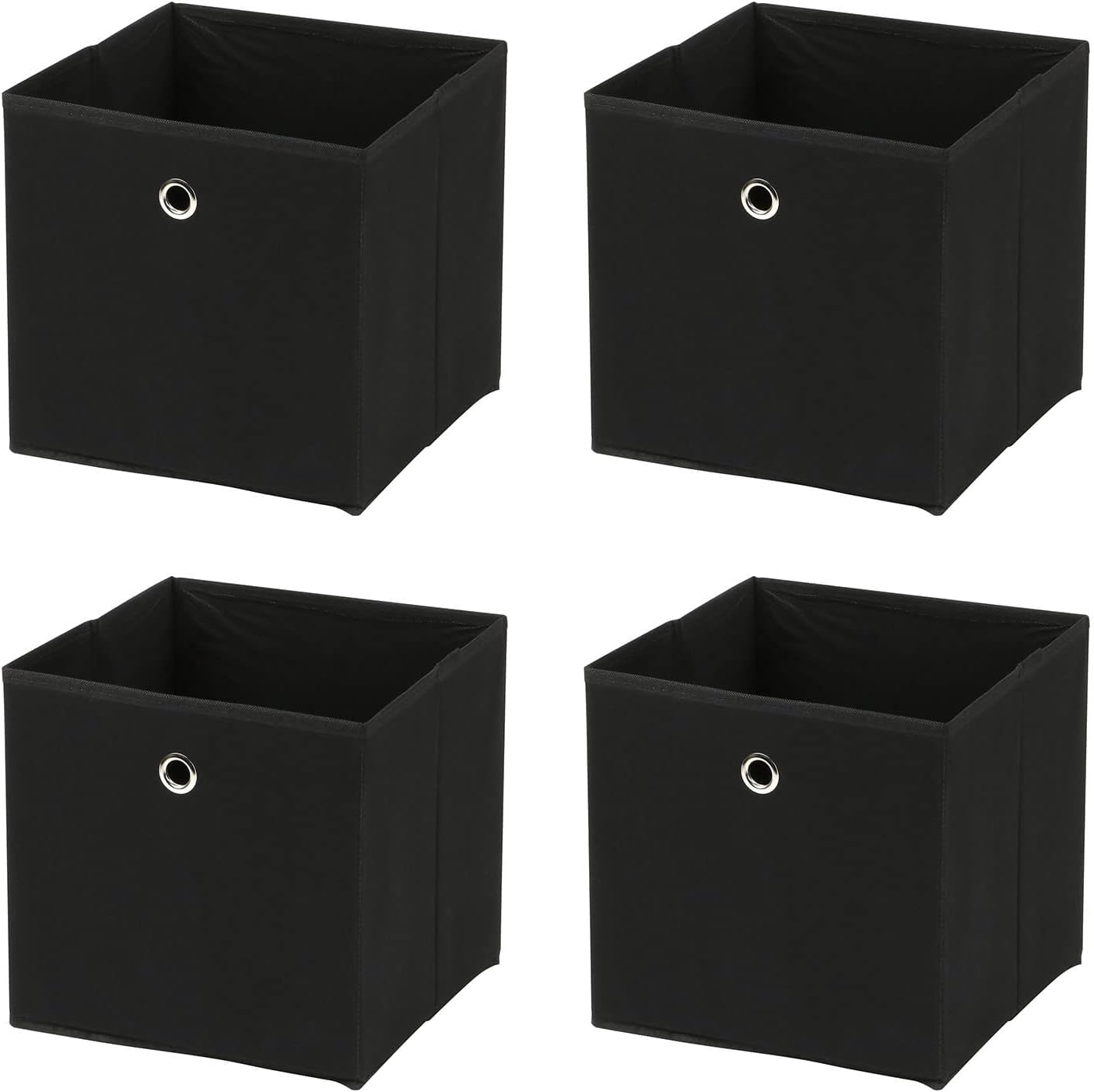 Greenfields Black Pack Of 4 Large Square Foldable Storage Cube Organisers - Collapsible Canvas Fabric Cube Boxes - Living Rooms, Bedrooms, Nursery, Office, Play Rooms - 30X30x30cm (Black)