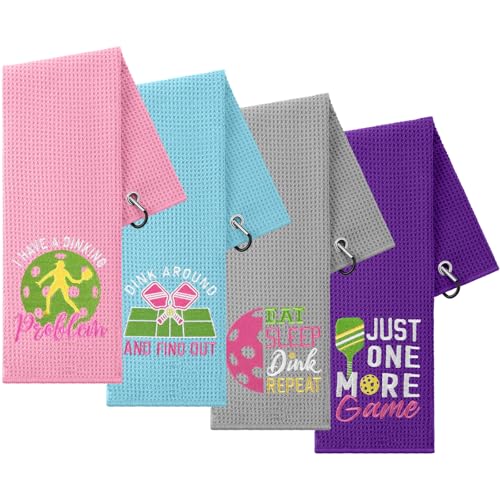 Hosuly 4 Pcs Dinkball Towel 16 x 24 Microfiber Waffle Athletic Towel with Clip Dinkball Lover Gift for Men Women Pi Day Mothers Day Party Favors(Women Vivid)